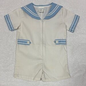 Mother are Classic Cream and Blue Sailor Romper one piece vintage 24m